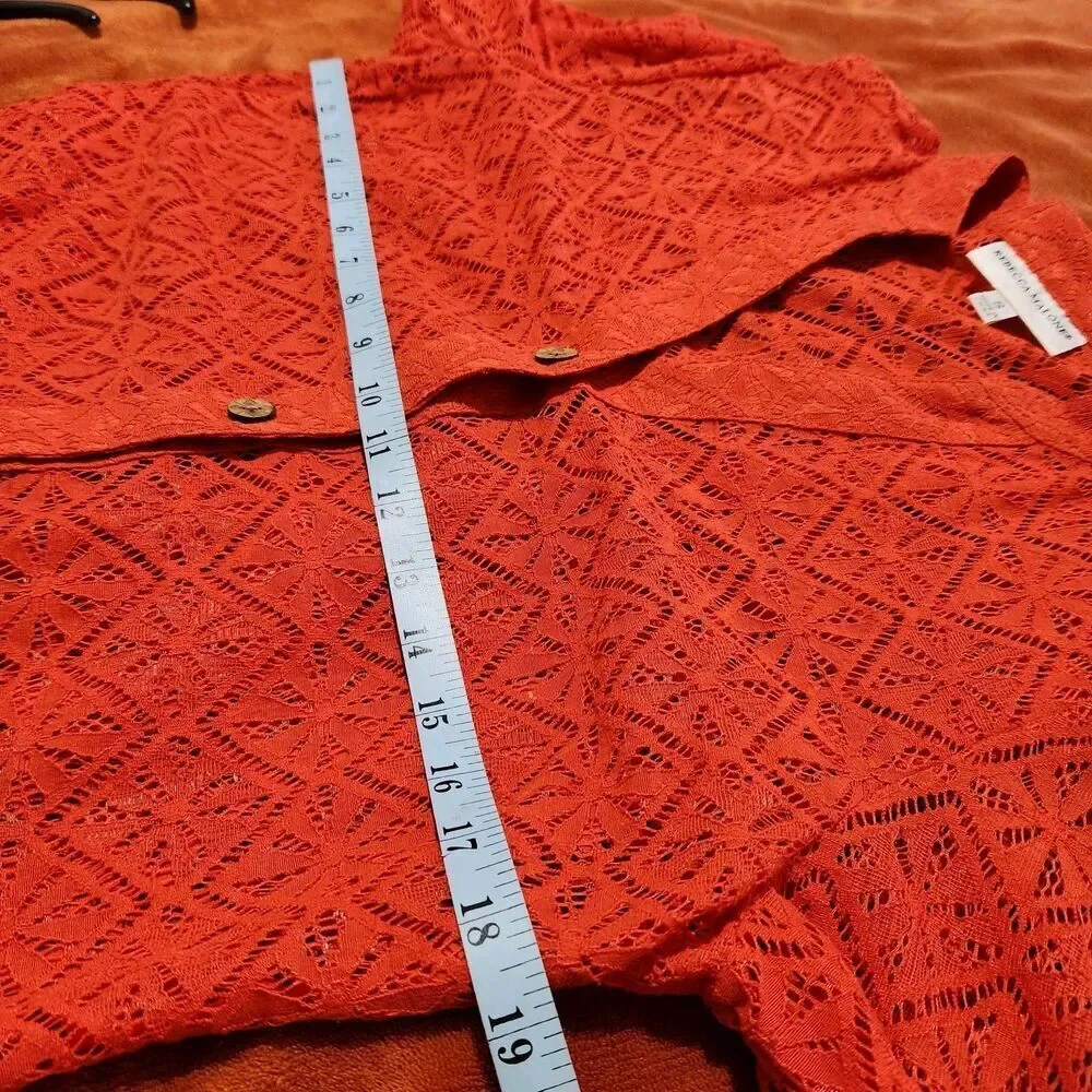 Rebecca Malone Cardigan Size Small Chili Lace Sheer Lightweight Front Buttons - Picture 4 of 10